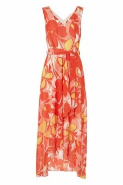 Roman Orange Floral Print Dipped Hem Midi Dress -Roman Sales Shop unnamed file 1102