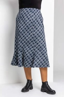 Roman Blue Curve Check Print Fluted Skirt -Roman Sales Shop unnamed file 11023