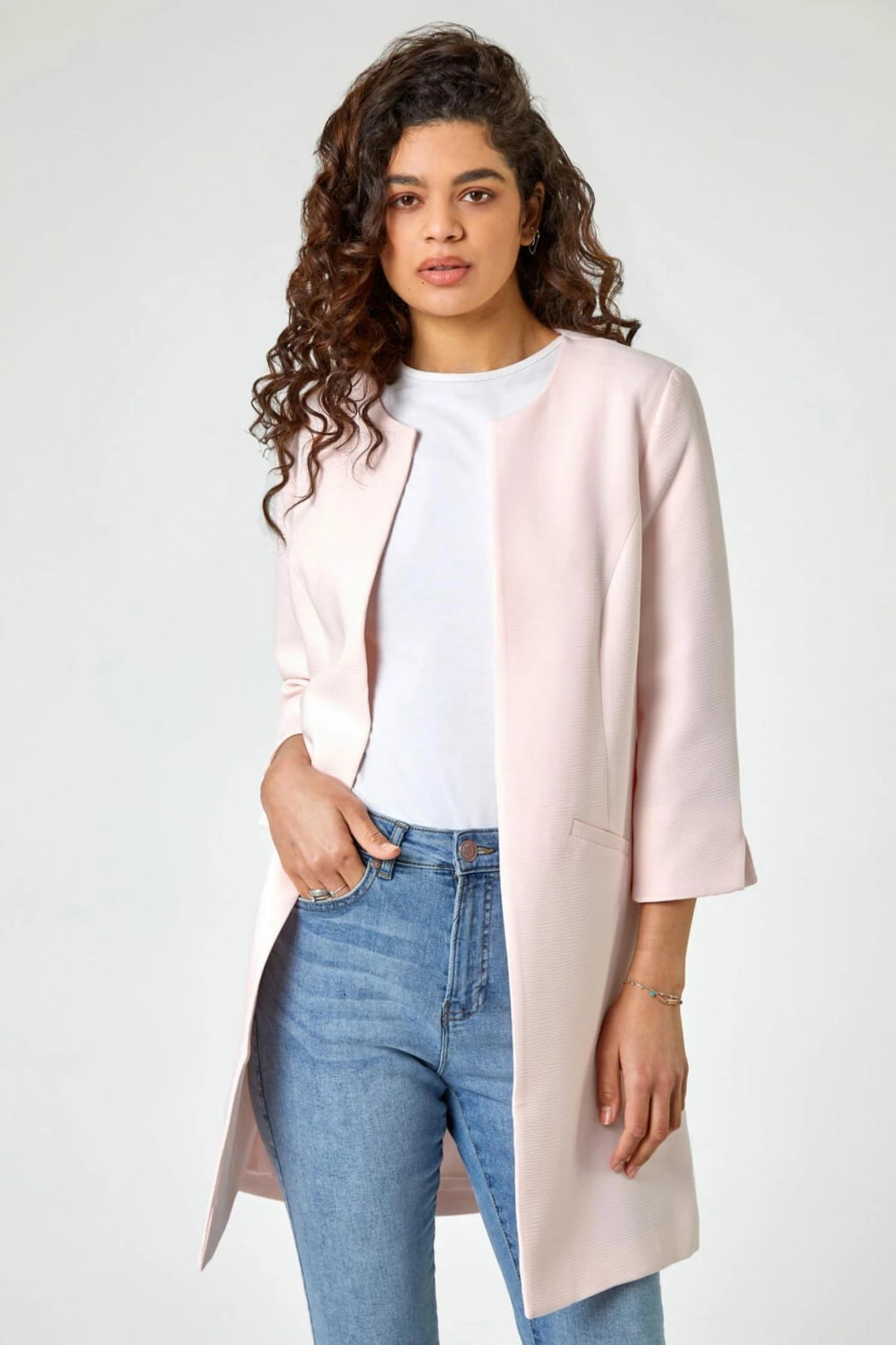 Roman Pink Textured Longline Jacket 3 Roman Pink Textured Longline Jacket