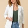 Roman White Ruched 3/4 Sleeve Blazer Jacket 1 Roman White Ruched 3/4 Sleeve Blazer Jacket -Roman Sales Shop unnamed file 11046
