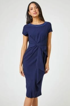 Roman Blue Embellished Twist Waist Midi Dress -Roman Sales Shop unnamed file 1106