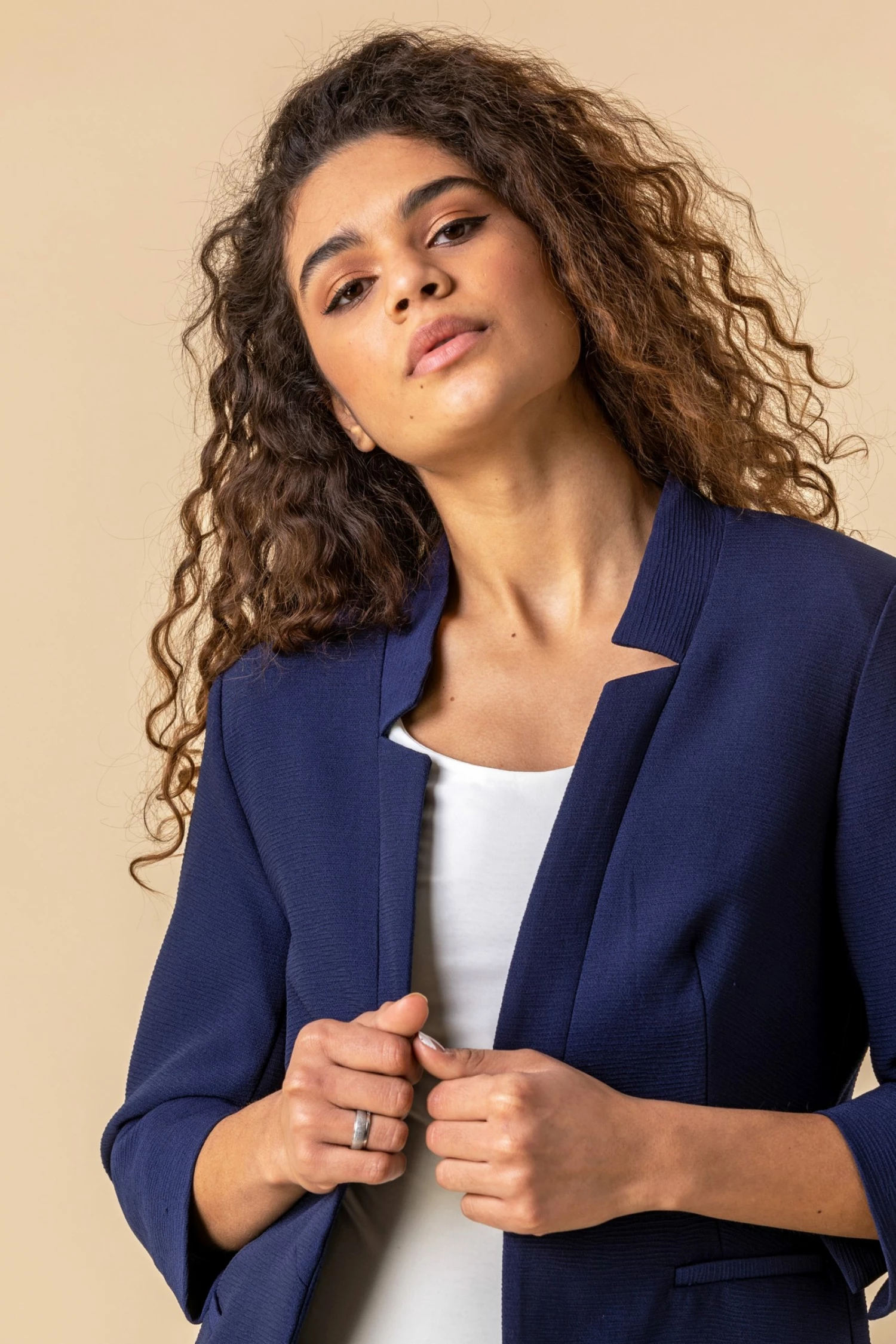 Roman Navy Textured Notch Neck Jacket 6 Roman Navy Textured Notch Neck Jacket - Image 4