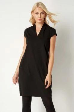 Roman Black V Neck Cocoon Dress