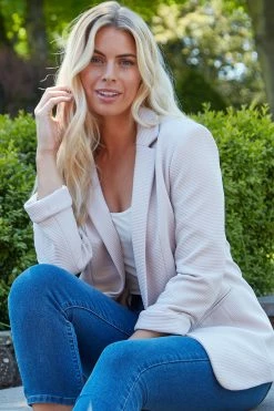 Roman Stone Ribbed 3/4 Sleeve Roll Cuff Jacket