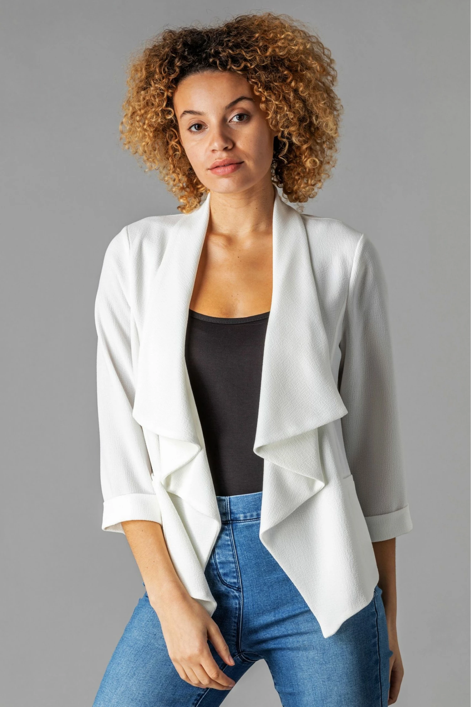 Roman White Waterfall 3/4 Sleeve Jacket 3 Roman White Waterfall 3/4 Sleeve Jacket