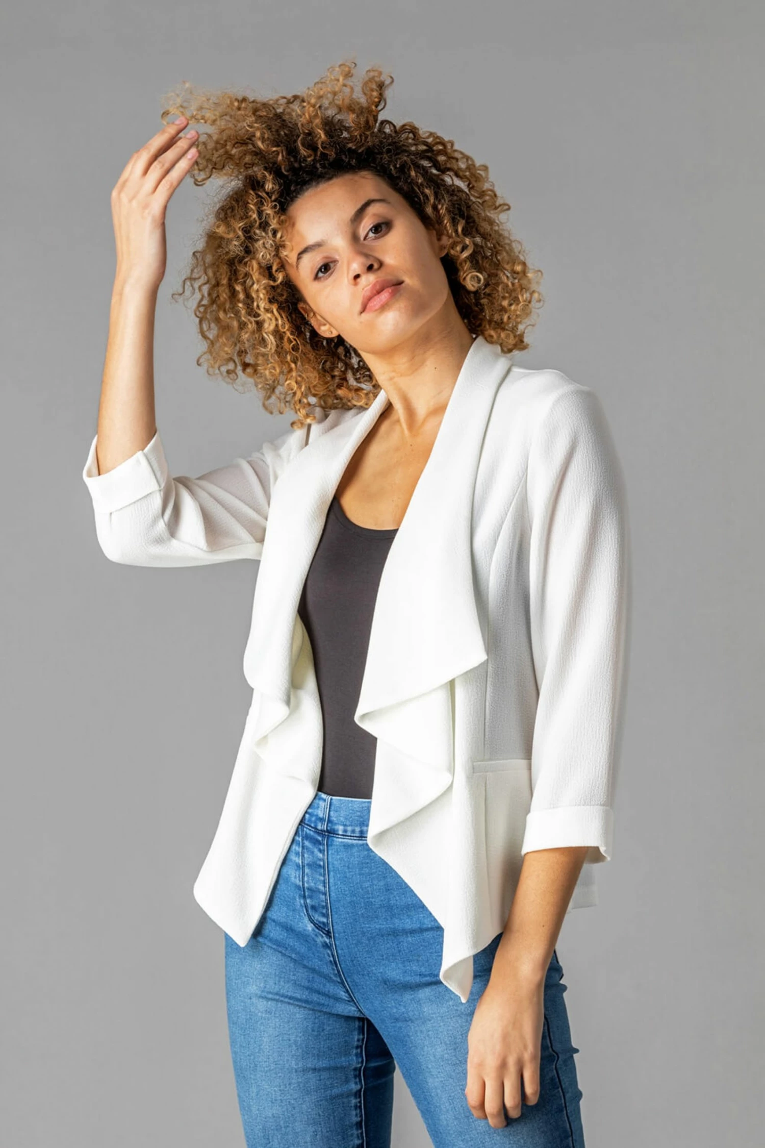 Roman White Waterfall 3/4 Sleeve Jacket 6 Roman White Waterfall 3/4 Sleeve Jacket - Image 4