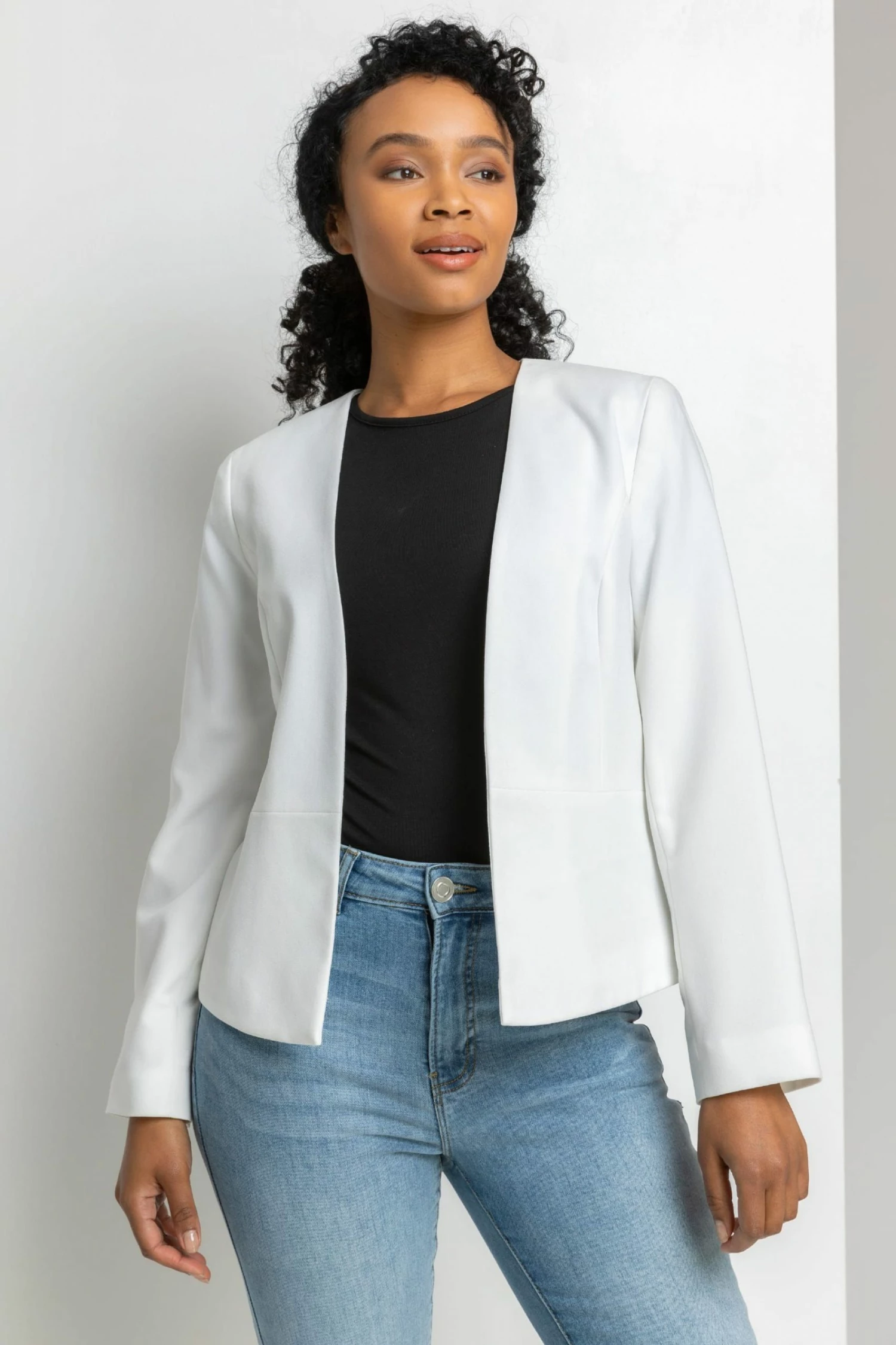 Roman White Petite Button Detail Textured Jacket 3 Roman White Petite Button Detail Textured Jacket