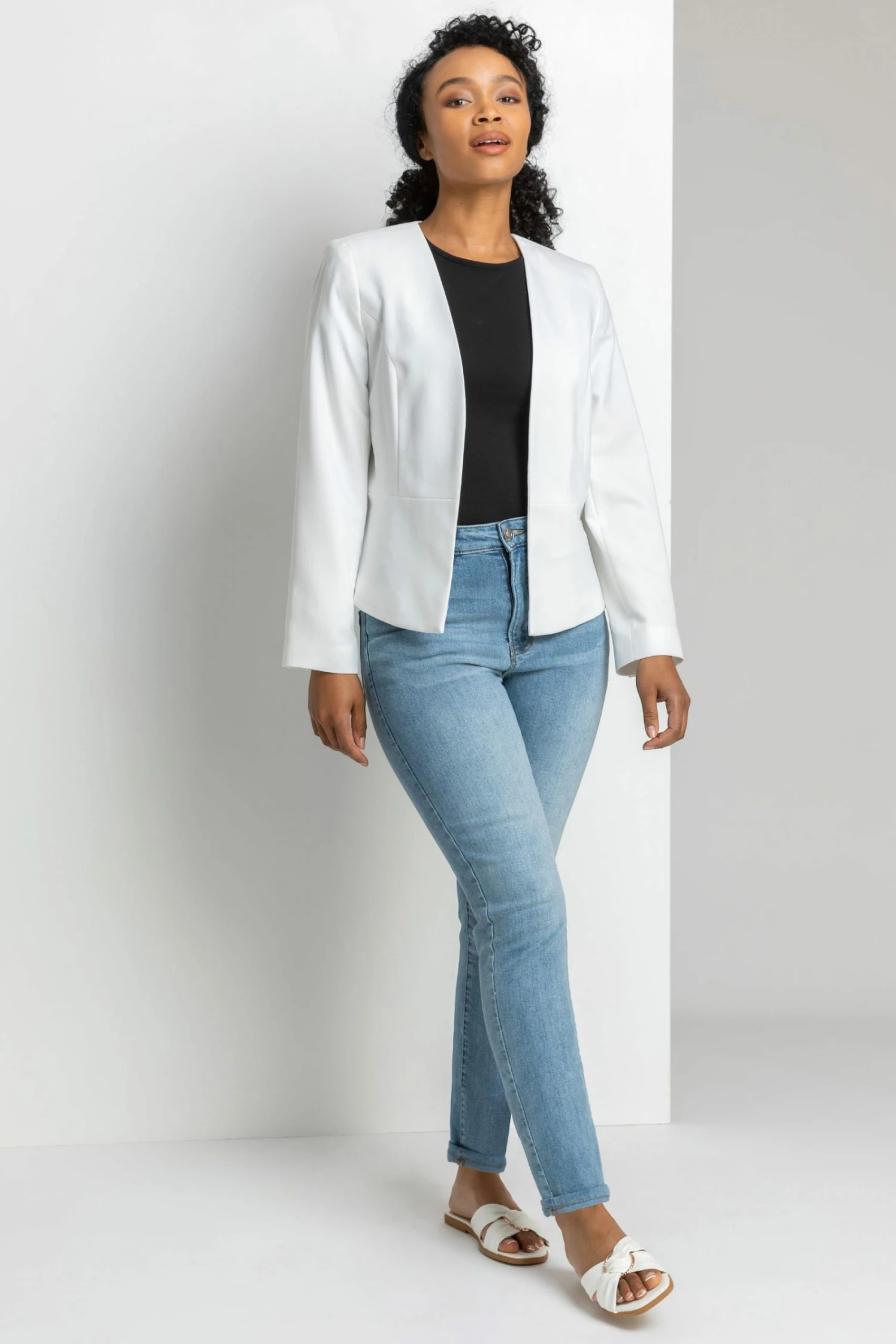 Roman White Petite Button Detail Textured Jacket 5 Roman White Petite Button Detail Textured Jacket - Image 3