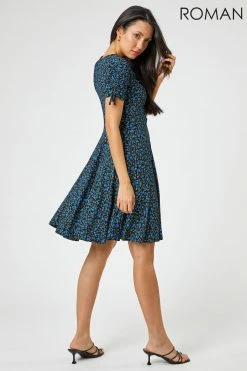 Roman Blue Ditsy Floral Print Ruched Tea Dress 9 Roman Blue Ditsy Floral Print Ruched Tea Dress -Roman Sales Shop unnamed file 1116