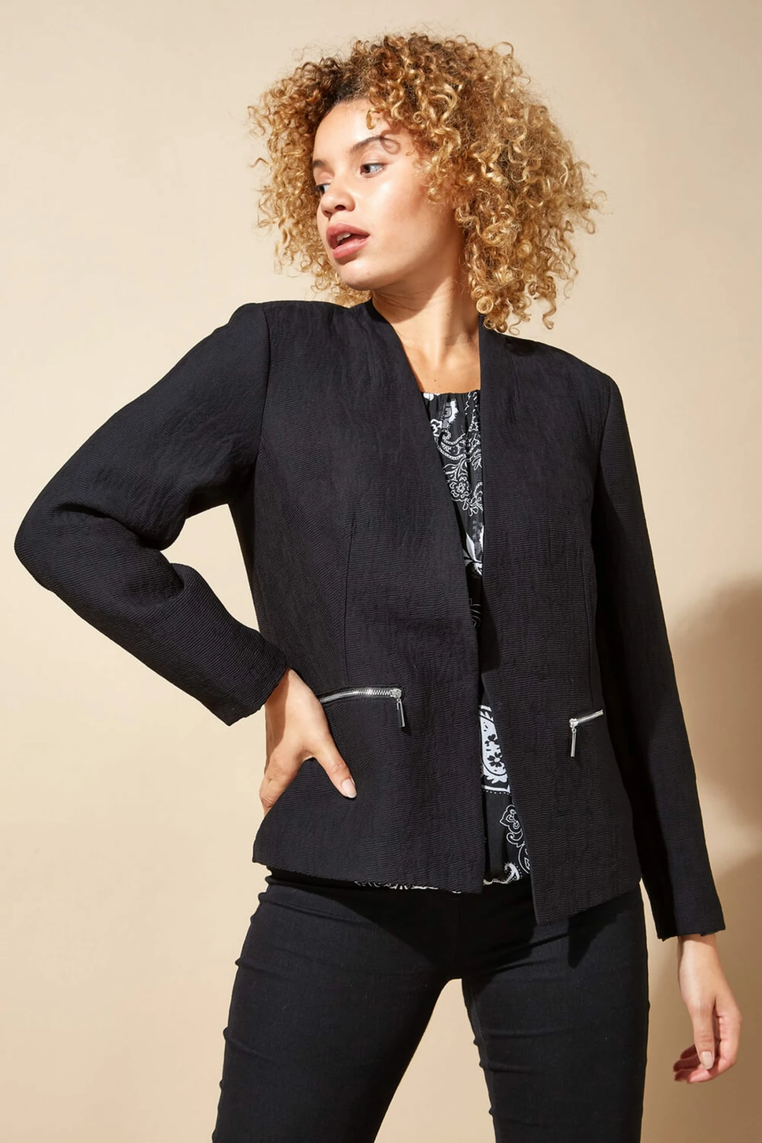 Roman Black Zip Detail Tailored Jacket 6 Roman Black Zip Detail Tailored Jacket - Image 4
