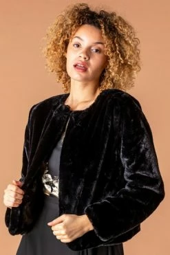 Roman Black Faux Fur Jacket -Roman Sales Shop unnamed file 11166
