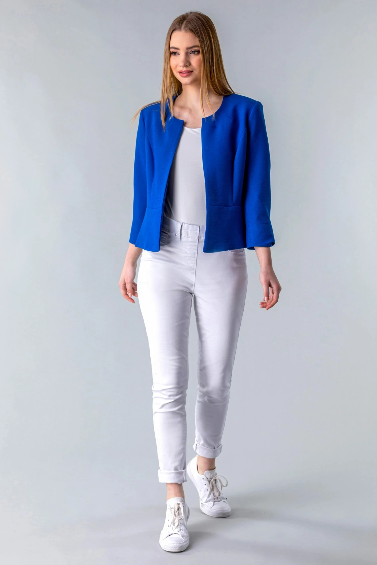 Roman Blue Textured Cropped Jacket 4 Roman Blue Textured Cropped Jacket - Image 2