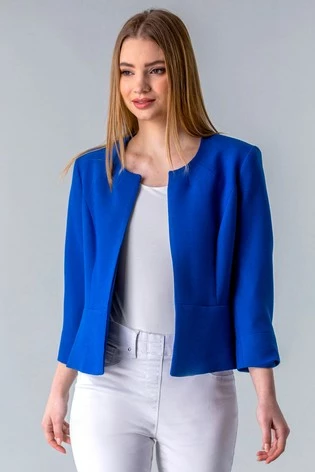 Roman Blue Textured Cropped Jacket 7 Roman Blue Textured Cropped Jacket - Image 5