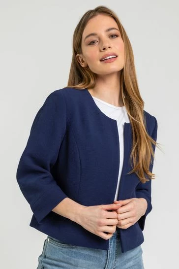 Roman Blue Petite Textured Cropped Jacket 7 Roman Blue Petite Textured Cropped Jacket - Image 5