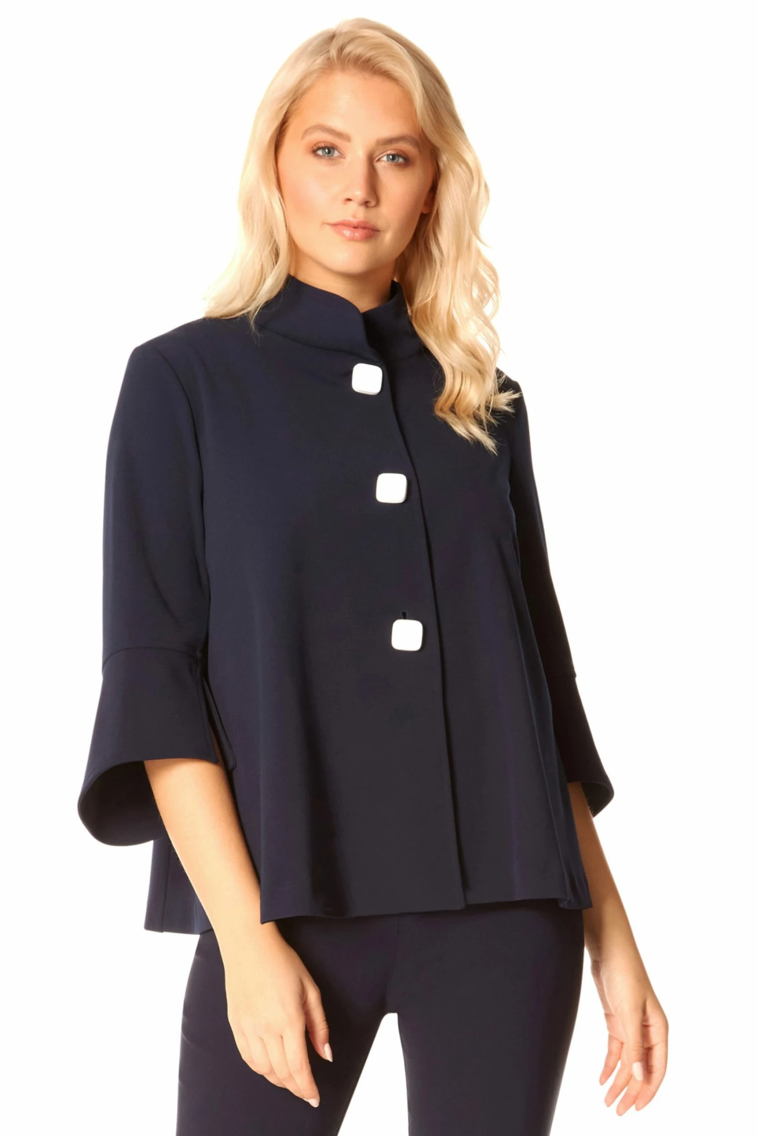 Roman Navy High Neck Button Detail Swing Jacket 6 Roman Navy High Neck Button Detail Swing Jacket - Image 4