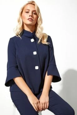 Roman Navy High Neck Button Detail Swing Jacket 12 Roman Navy High Neck Button Detail Swing Jacket -Roman Sales Shop unnamed file 11201