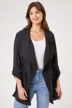 Roman Black Curve Waterfall Drawstring Jacket