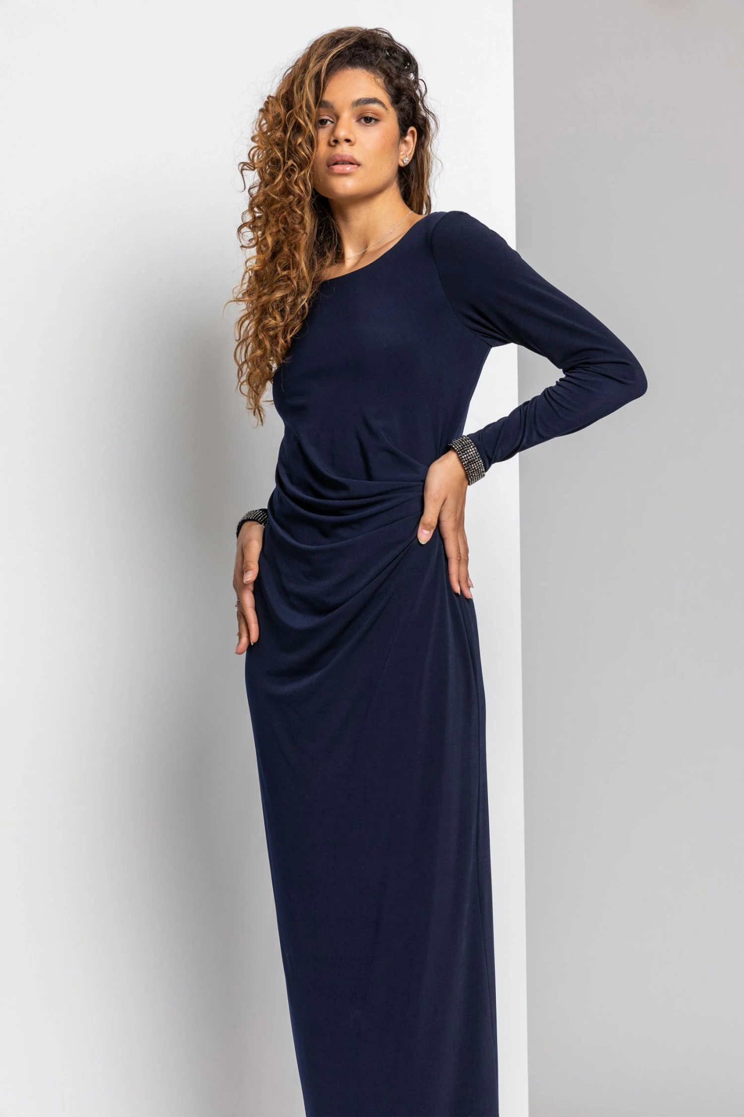 Roman Blue Sparkle Embellished Ruched Maxi Dress 5 Roman Blue Sparkle Embellished Ruched Maxi Dress - Image 3