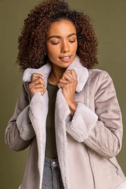 Roman Camel Faux Fur Lined Zip Detail Biker Jacket 11 Roman Camel Faux Fur Lined Zip Detail Biker Jacket -Roman Sales Shop unnamed file 11217