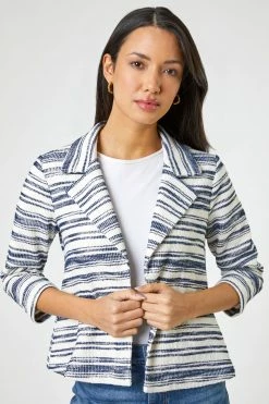Roman White Textured Stripe Blazer Jacket