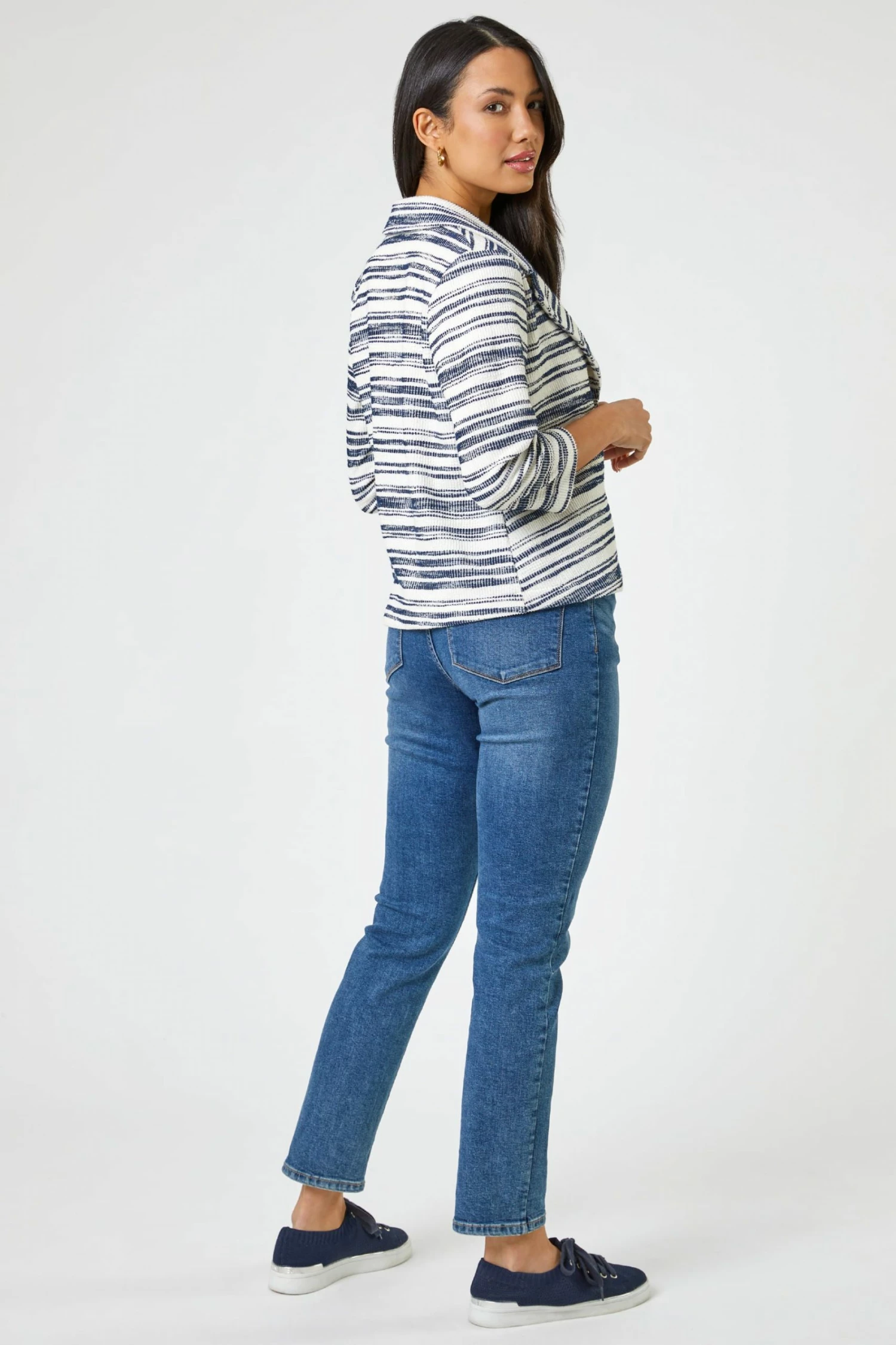 Roman White Textured Stripe Blazer Jacket 5 Roman White Textured Stripe Blazer Jacket - Image 3