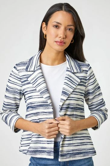 Roman White Textured Stripe Blazer Jacket 7 Roman White Textured Stripe Blazer Jacket - Image 5