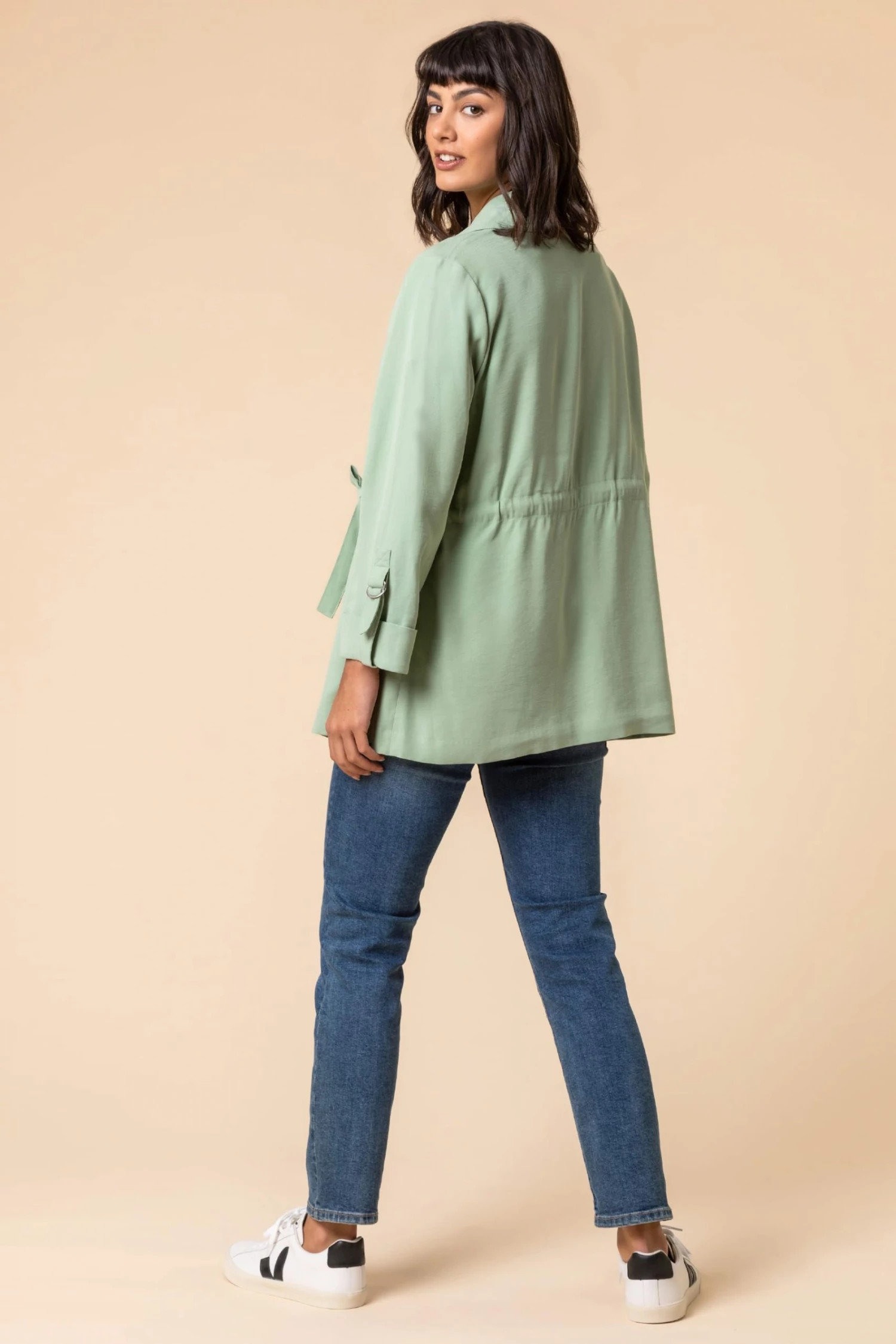 Roman Green Tie Waist Longline Jacket 4 Roman Green Tie Waist Longline Jacket - Image 2