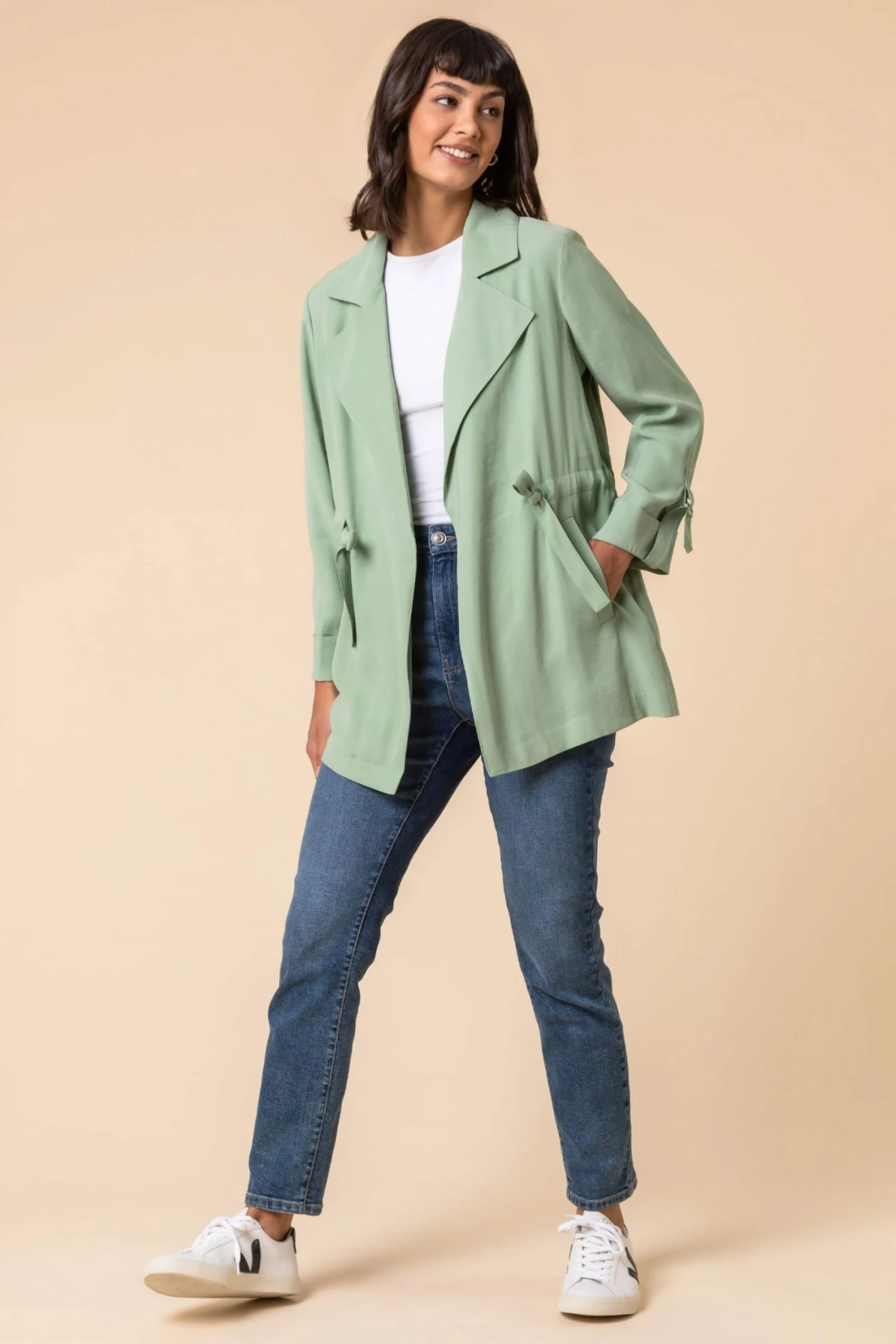 Roman Green Tie Waist Longline Jacket 5 Roman Green Tie Waist Longline Jacket - Image 3
