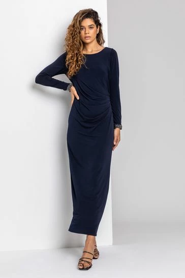 Roman Blue Sparkle Embellished Ruched Maxi Dress 7 Roman Blue Sparkle Embellished Ruched Maxi Dress - Image 5