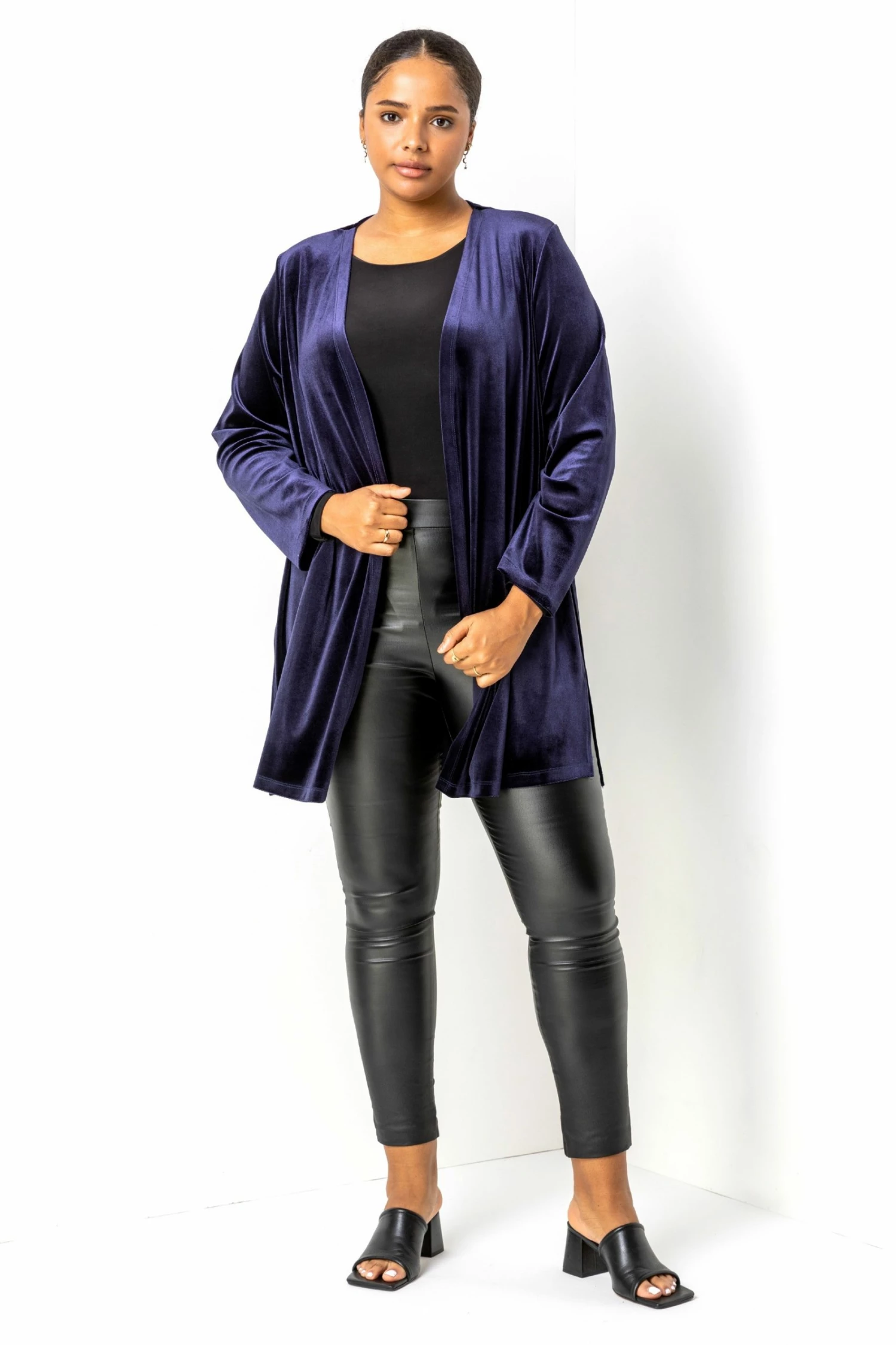 Roman Blue Curve Velvet Longline Kimono Jacket 5 Roman Blue Curve Velvet Longline Kimono Jacket - Image 3