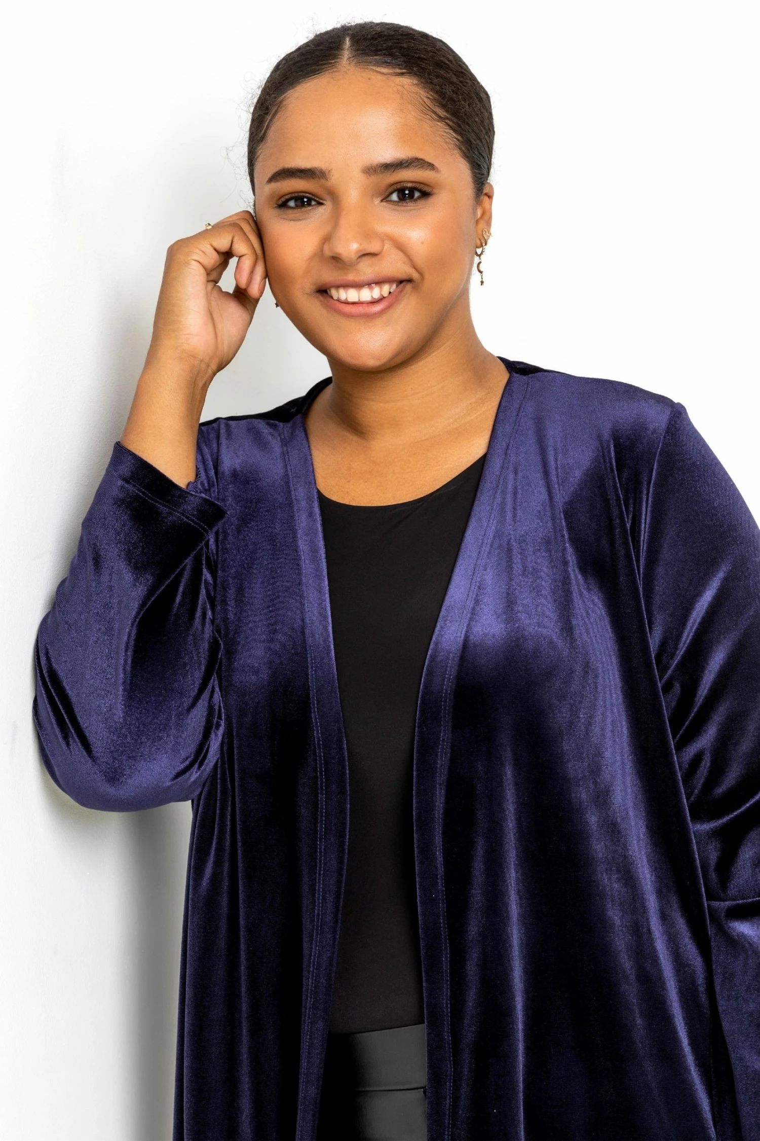 Roman Blue Curve Velvet Longline Kimono Jacket 6 Roman Blue Curve Velvet Longline Kimono Jacket - Image 4