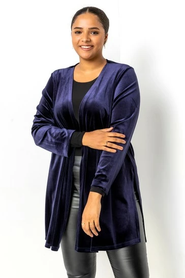 Roman Blue Curve Velvet Longline Kimono Jacket 7 Roman Blue Curve Velvet Longline Kimono Jacket - Image 5