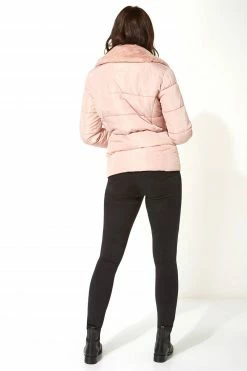 Roman Pink Faux Fur Collar Padded Biker Coat -Roman Sales Shop unnamed file 11252