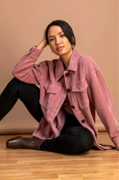 Roman Pink Washed Cord Button Through Shacket