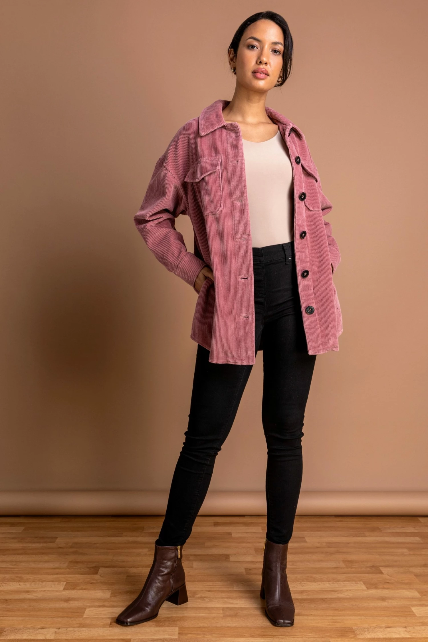 Roman Pink Washed Cord Button Through Shacket 5 Roman Pink Washed Cord Button Through Shacket - Image 3