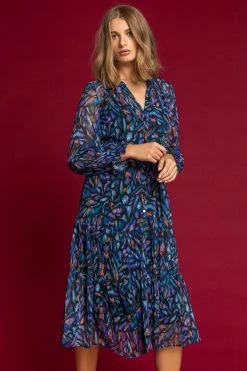 Roman Black Abstract Print Button Through Tiered Dress