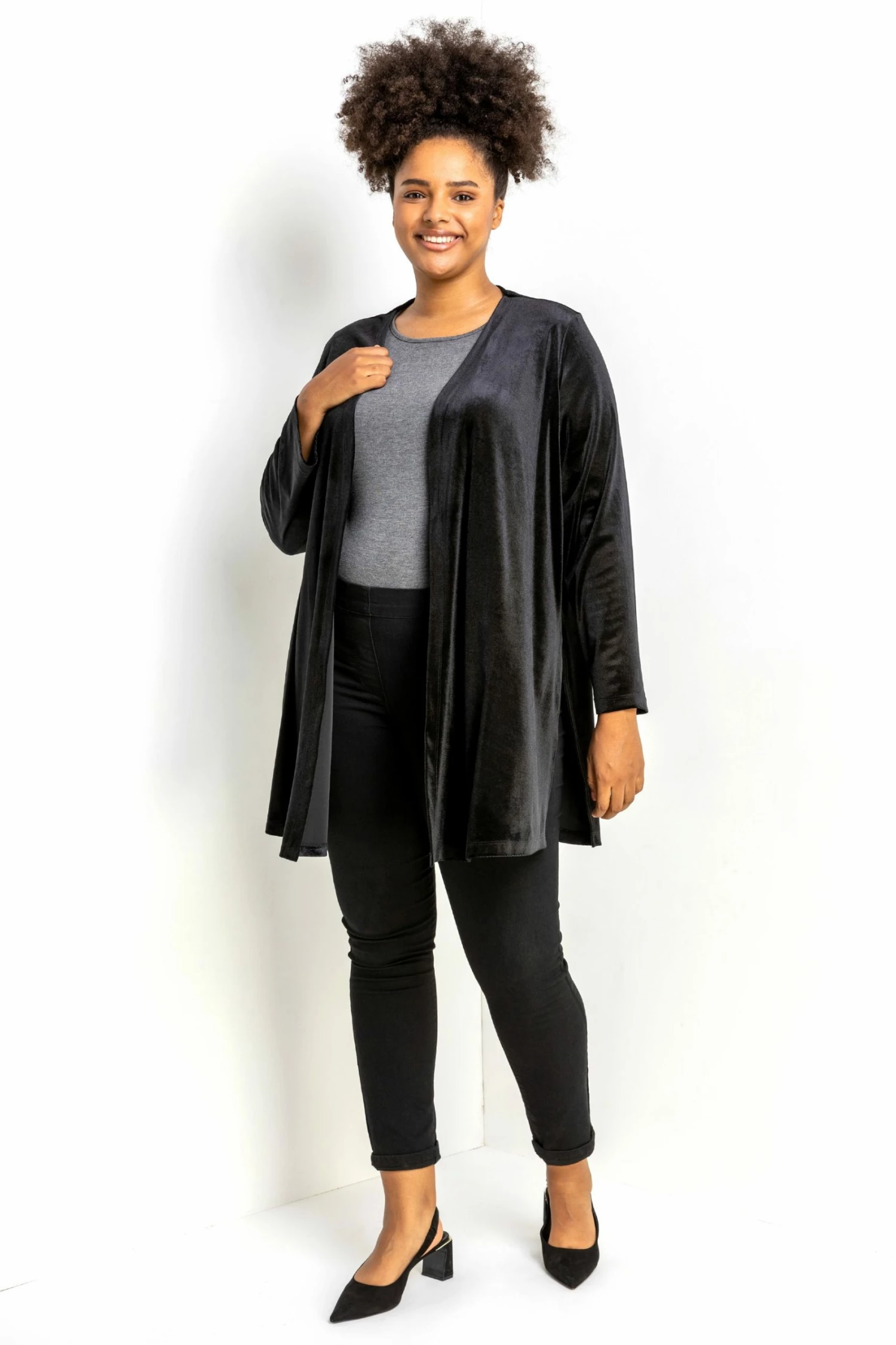 Roman Black Curve Velvet Longline Kimono Jacket 4 Roman Black Curve Velvet Longline Kimono Jacket - Image 2