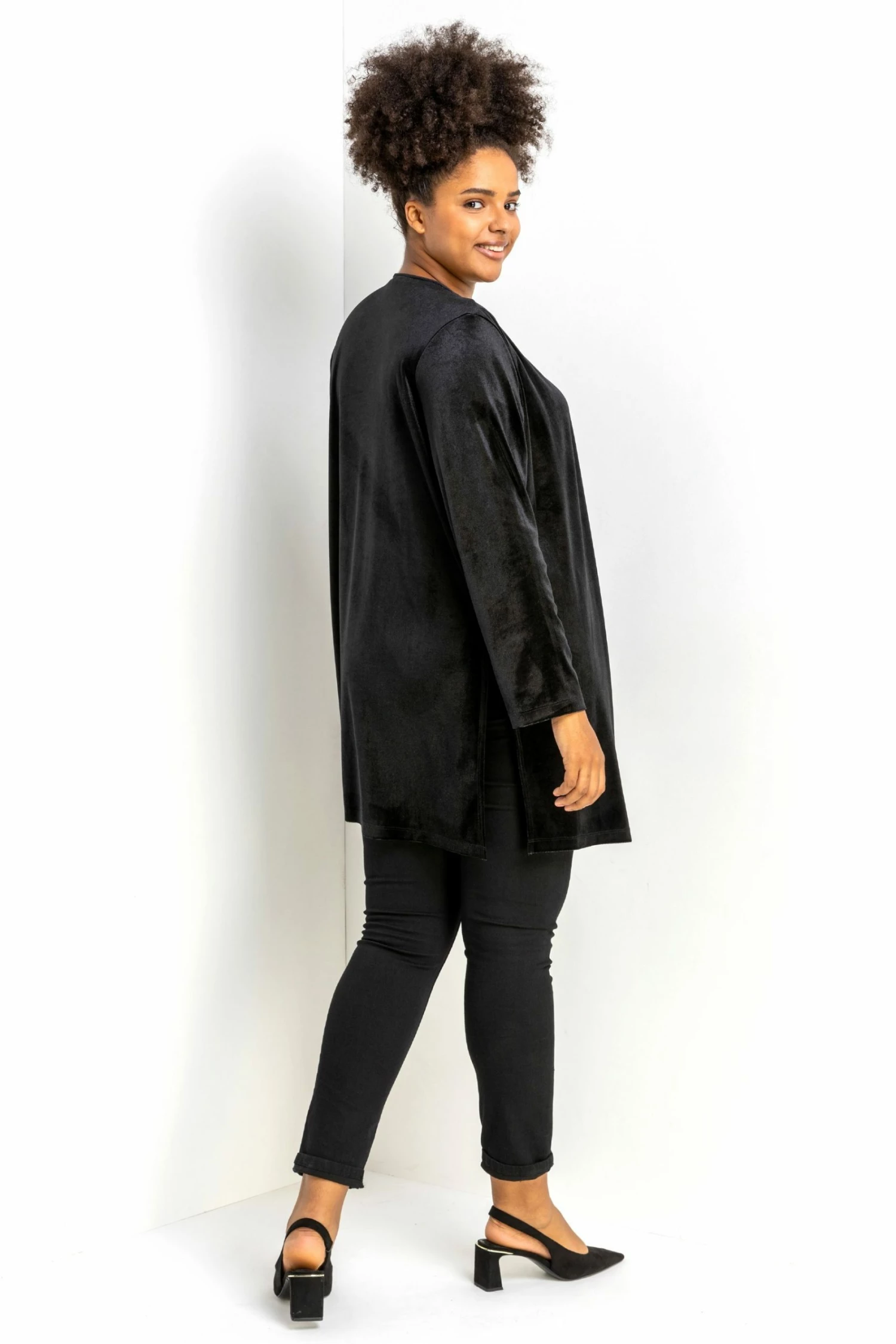 Roman Black Curve Velvet Longline Kimono Jacket 5 Roman Black Curve Velvet Longline Kimono Jacket - Image 3