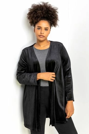 Roman Black Curve Velvet Longline Kimono Jacket 7 Roman Black Curve Velvet Longline Kimono Jacket - Image 5