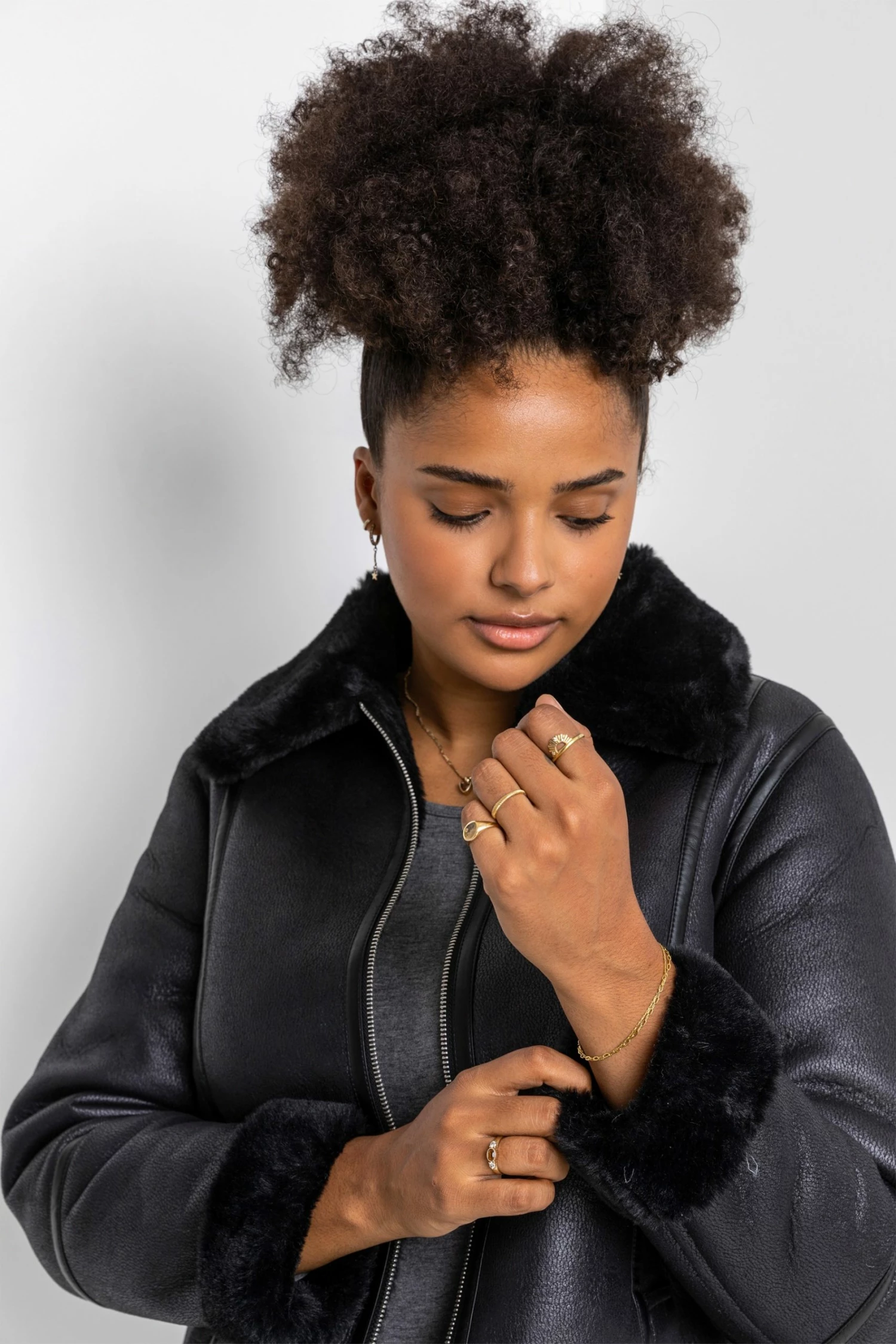 Roman Black Curve Faux Fur Lined Aviator Jacket 6 Roman Black Curve Faux Fur Lined Aviator Jacket - Image 4