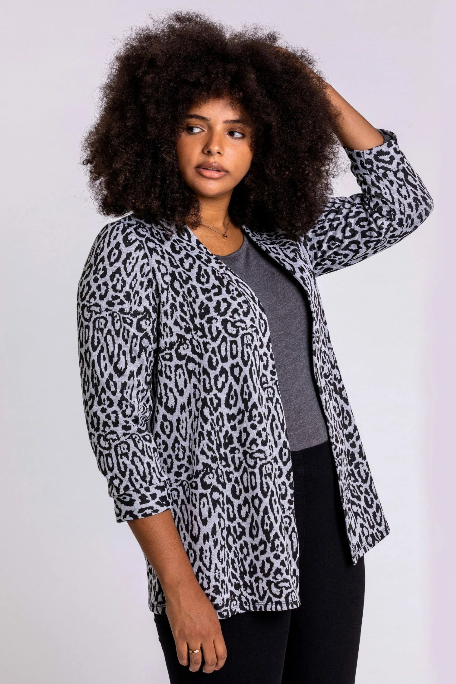 Roman Grey Curve Animal Print Longline Jacket 3 Roman Grey Curve Animal Print Longline Jacket