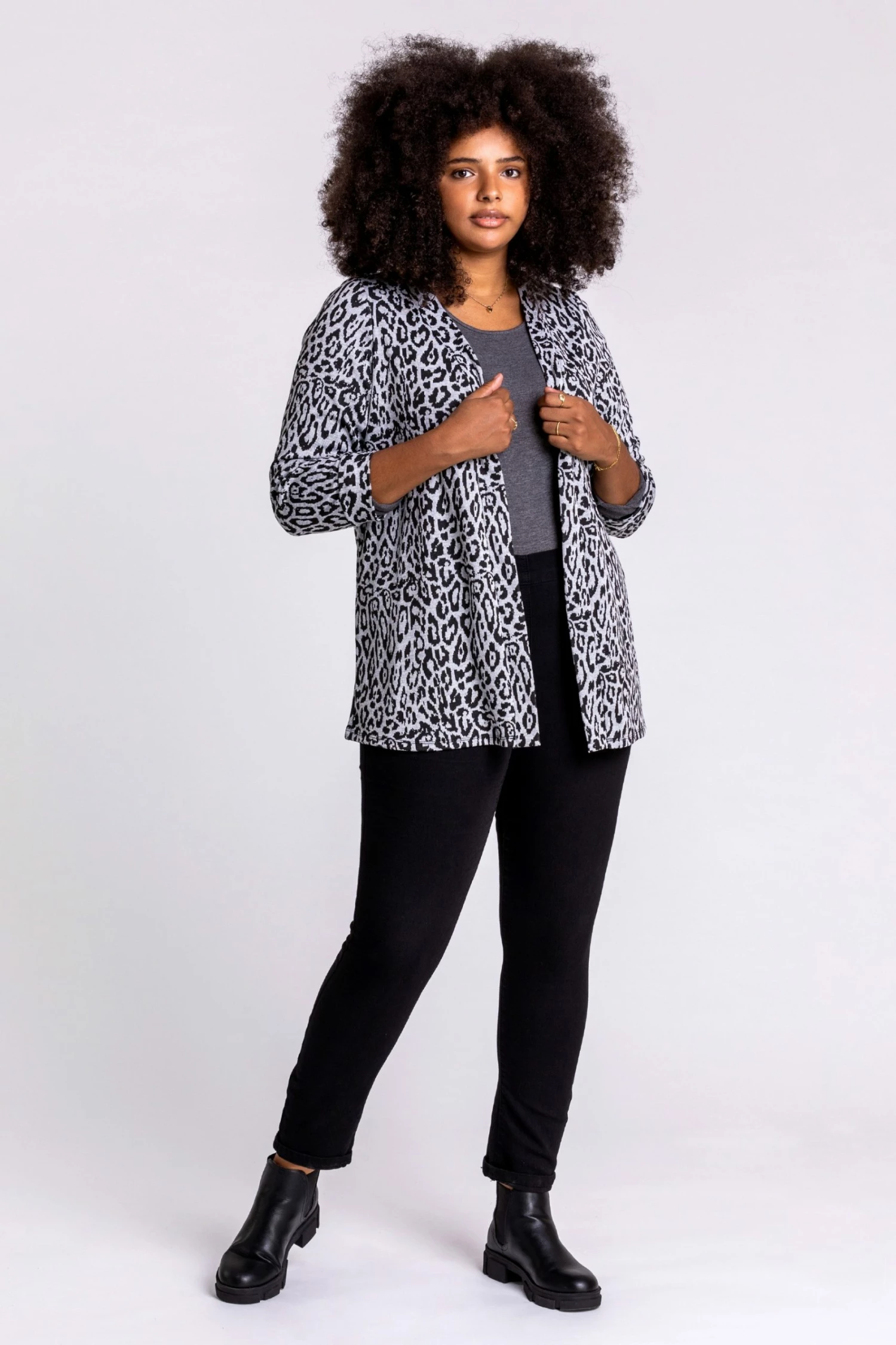 Roman Grey Curve Animal Print Longline Jacket 5 Roman Grey Curve Animal Print Longline Jacket - Image 3