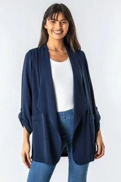 Roman Navy Tab Sleeve Waterfall Jacket