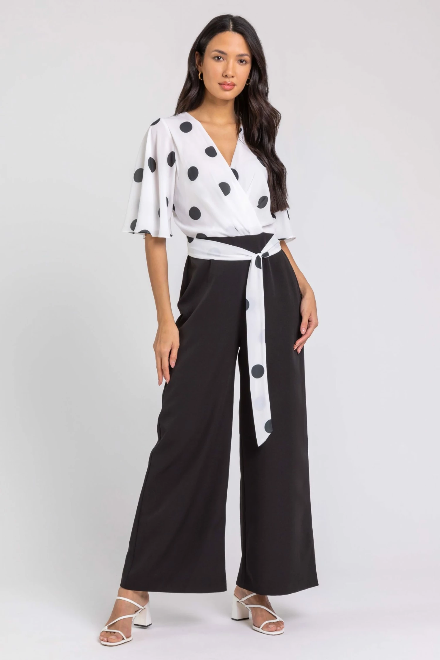Roman Black Spot Print Wide Leg Wrap Jumpsuit 2 Roman Black Spot Print Wide Leg Wrap Jumpsuit