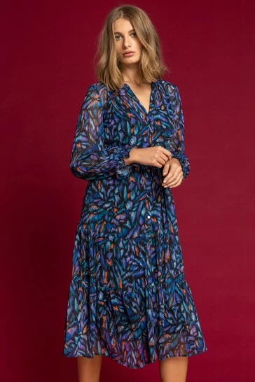 Roman Black Abstract Print Button Through Tiered Dress 7 Roman Black Abstract Print Button Through Tiered Dress - Image 5