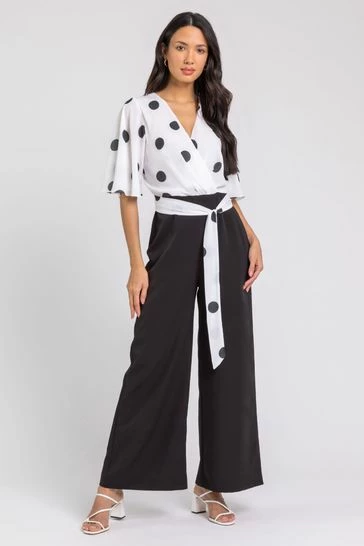Roman Black Spot Print Wide Leg Wrap Jumpsuit 6 Roman Black Spot Print Wide Leg Wrap Jumpsuit - Image 5