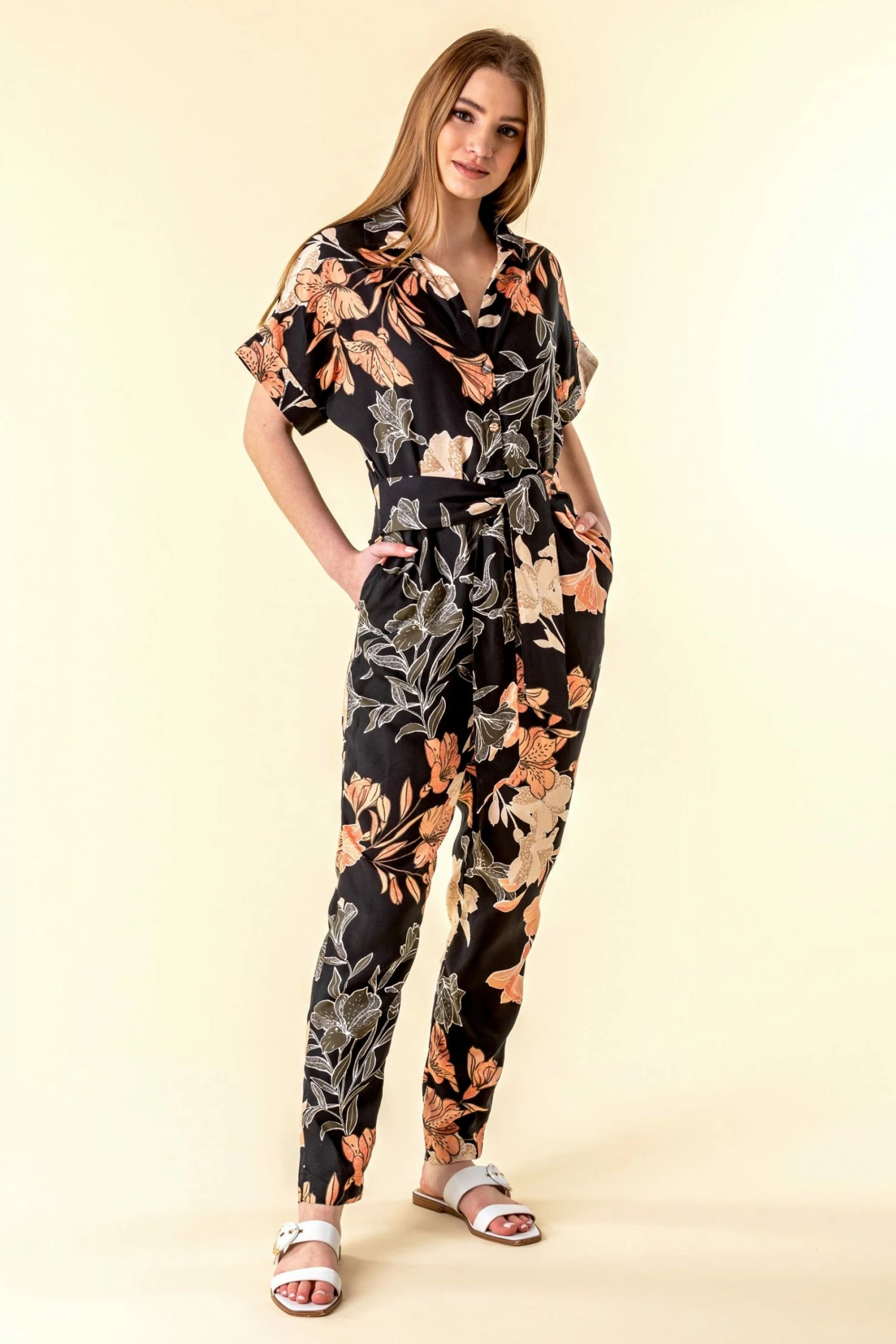 Roman Black Belted Floral Print Jumpsuit 3 Roman Black Belted Floral Print Jumpsuit
