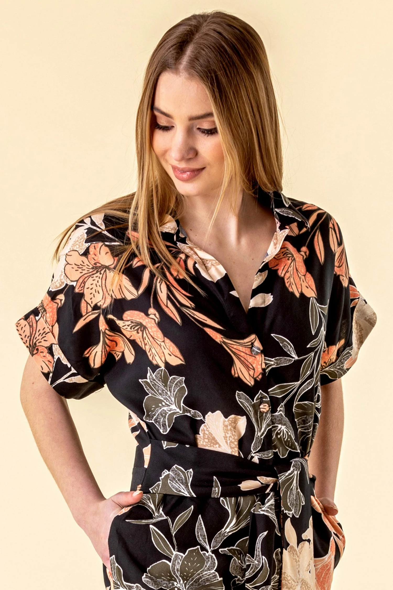 Roman Black Belted Floral Print Jumpsuit 4 Roman Black Belted Floral Print Jumpsuit - Image 2