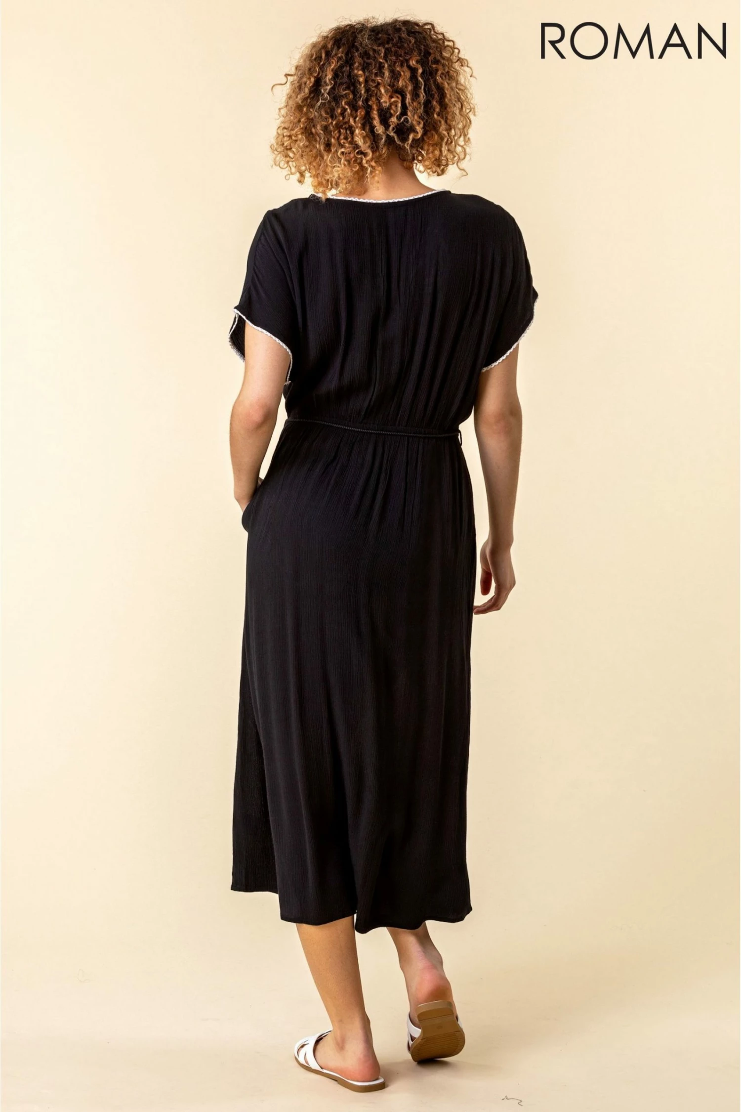 Roman Black Embroidered Button Through Midi Dress 4 Roman Black Embroidered Button Through Midi Dress - Image 2