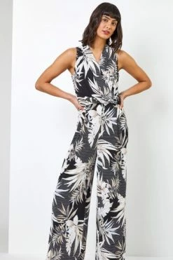 Roman Black & White Tropical Print Jumpsuit 11 Roman Black & White Tropical Print Jumpsuit -Roman Sales Shop unnamed file 11324